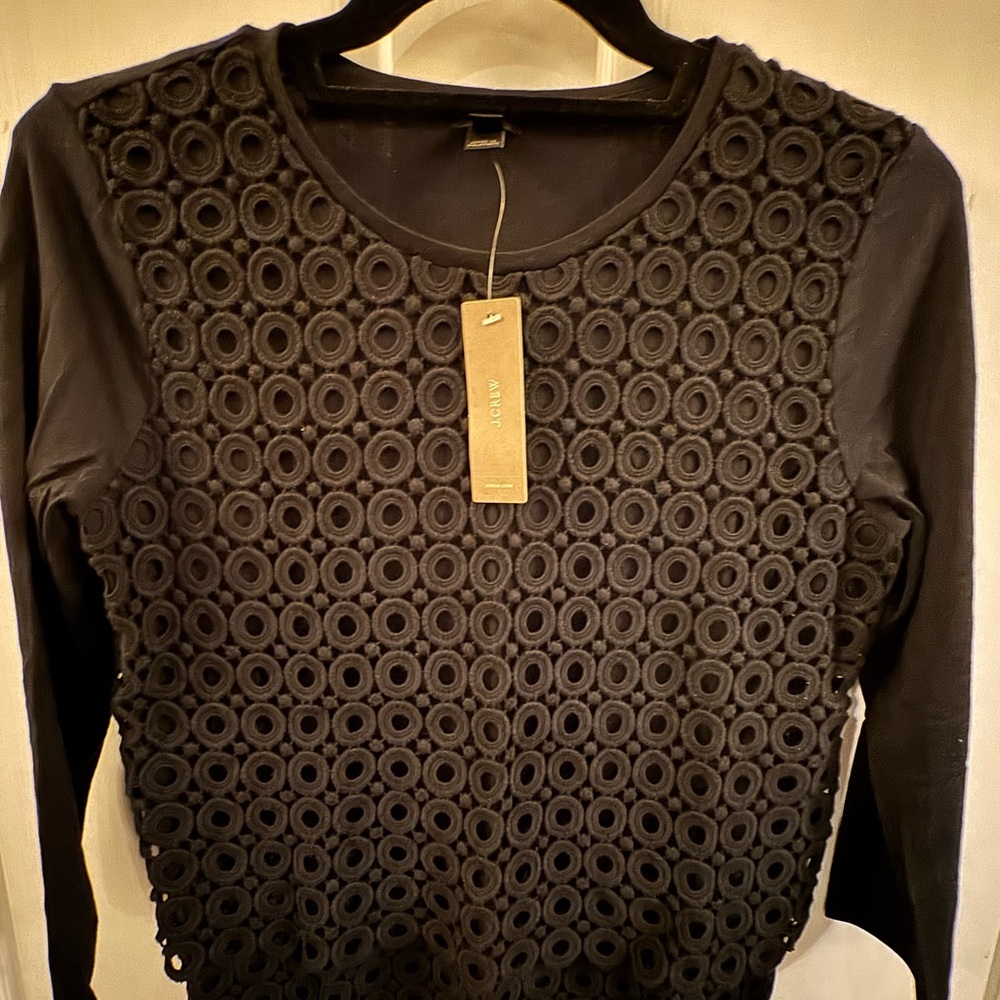 J. Crew Black Textured Long Sleeve Top